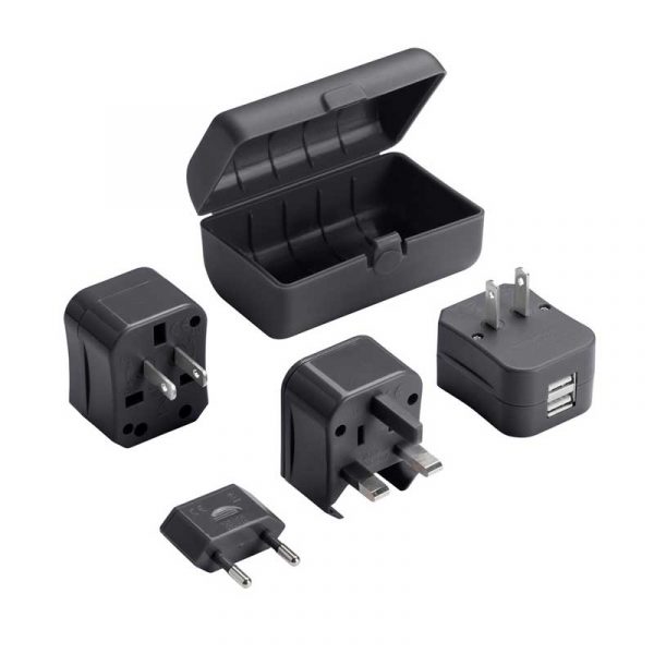 Bộ phích cắm du lịch Global Lewis N Clark Adapter Plug Set With USB Charger - EK135BLK